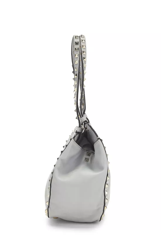 Grey Leather Rockstud Tote Bag, , large image number 2