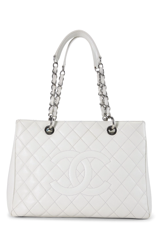 White Quilted Caviar Grand Shopping Tote (GST), , large image number 0
