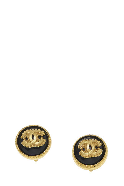 Black & Gold 'CC' Round Dot Border Earrings