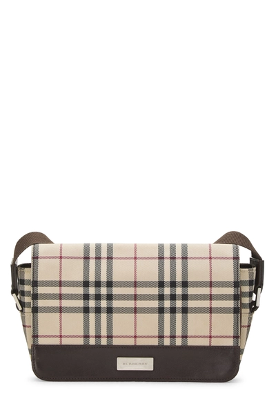 Brown House Check Nylon Flap Crossbody
