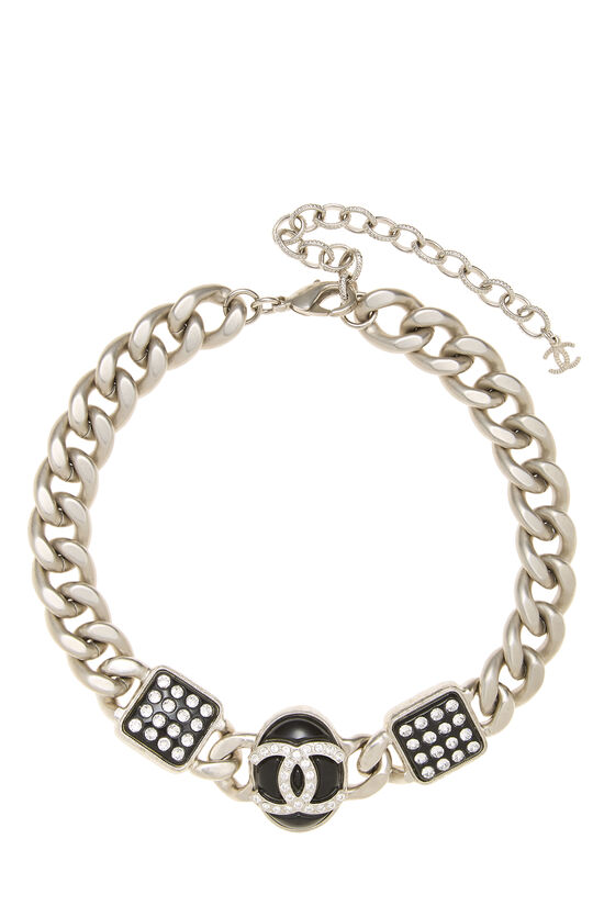Black & Silver Crystal CC Chain Choker, , large image number 0