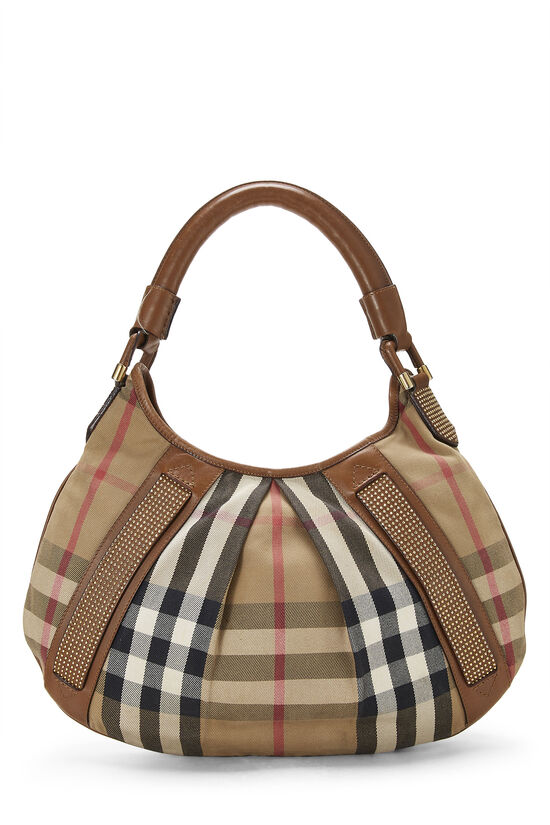 Brown House Check Canvas Studded Phoebe Hobo, , large image number 0