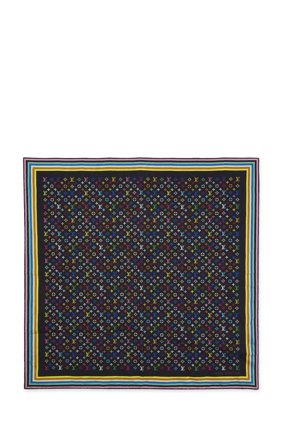 Takashi Murakami x Louis Vuitton Black Monogram Multicolore Silk Square Scarf, , large image number 1