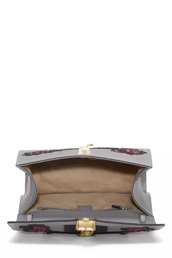 Grey Floral Embroidered Leather Sequin Sylvie Medium, , large image number 5