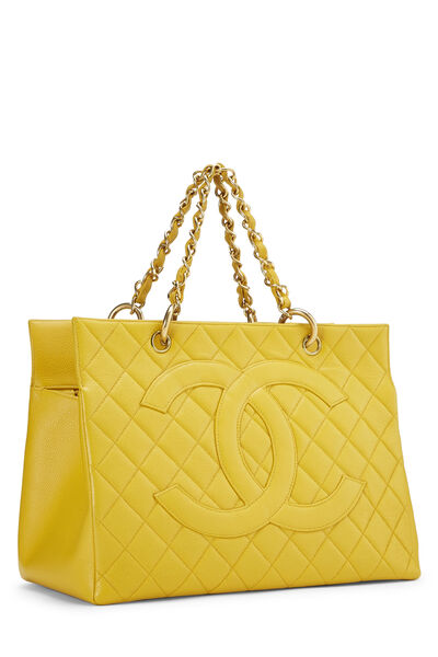 Yellow Quilted Caviar 'CC' Chain Tote, , large