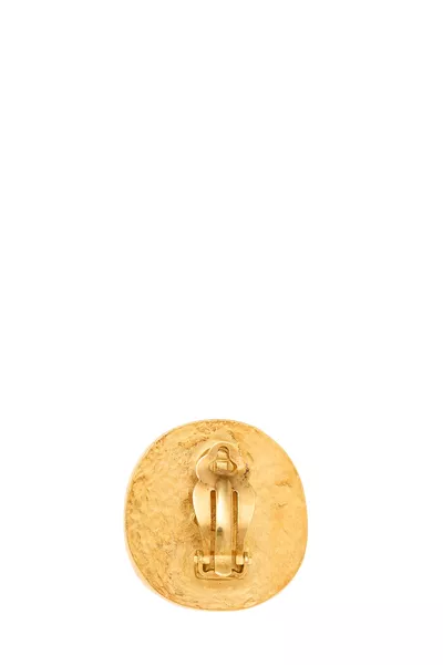 Gold Stone 'CC' Button Earrings, , large