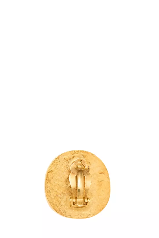 Gold Stone 'CC' Button Earrings, , large image number 1