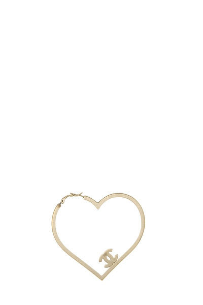 Gold Crystal 'CC' Heart Hoop Earrings, , large