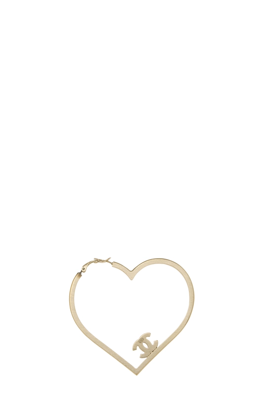Gold Crystal 'CC' Heart Hoop Earrings, , large image number 1