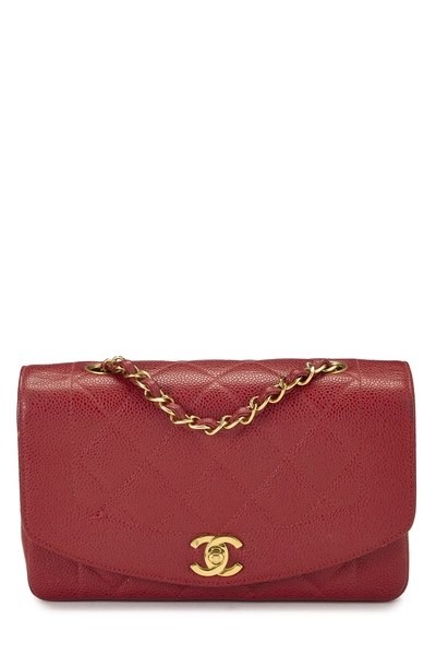 Red Quilted Caviar Diana Flap Small
