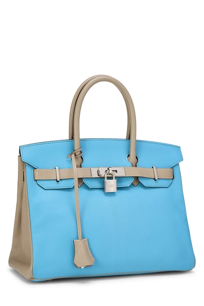Blue Aztec & Gris Tourterelle Chevre Horseshoe Birkin 30, , large