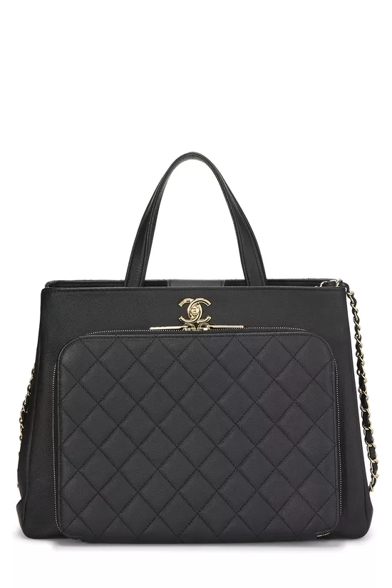 Black Quilted Caviar Business Affinity Shopping Bag Large, , large image number 0