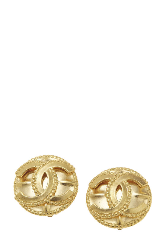 Gold 'CC' Round Dot Border Earrings, , large image number 0