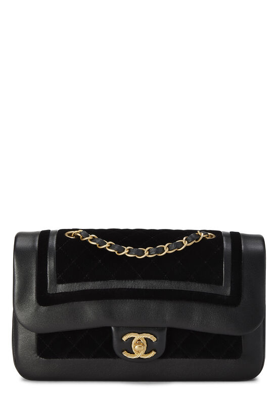 Paris-Cosmopolite Black Velvet & Lambskin Classic Flap Bag Medium