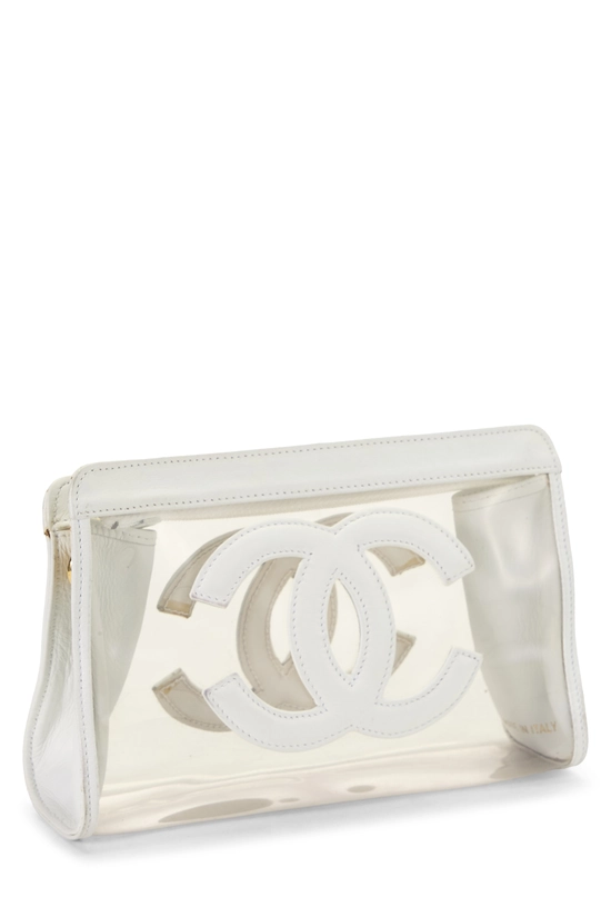 White Leather & Clear Vinyl 'CC' Pouch, , large image number 1