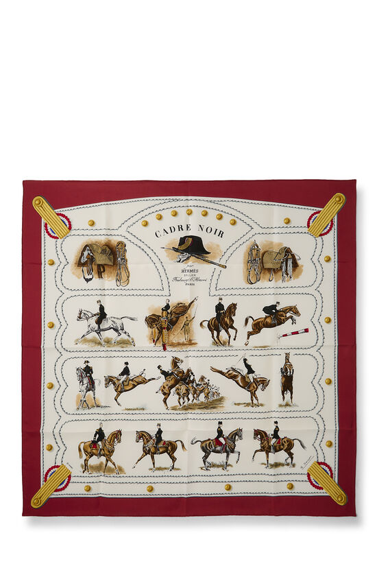 Red & Multicolor 'Cadre Noir' Silk Scarf 90, , large image number 0