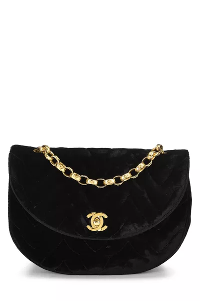 Black Velvet Half Moon Flap Bag