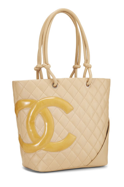 Beige Quilted Calfskin Cambon Ligne Tote Small, , large
