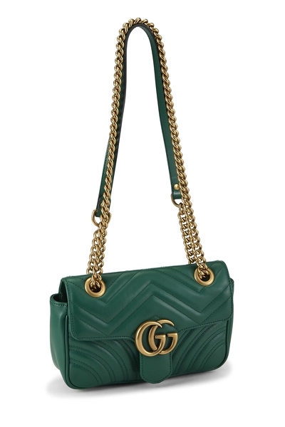 Green Leather GG Marmont Shoulder Bag Mini, , large