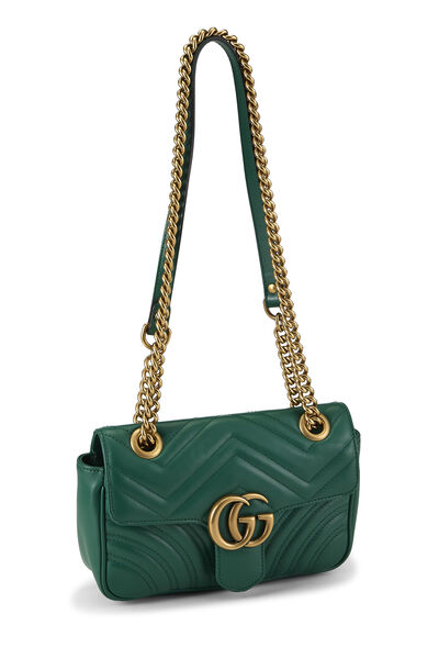 Green Leather GG Marmont Shoulder Bag Mini, , large