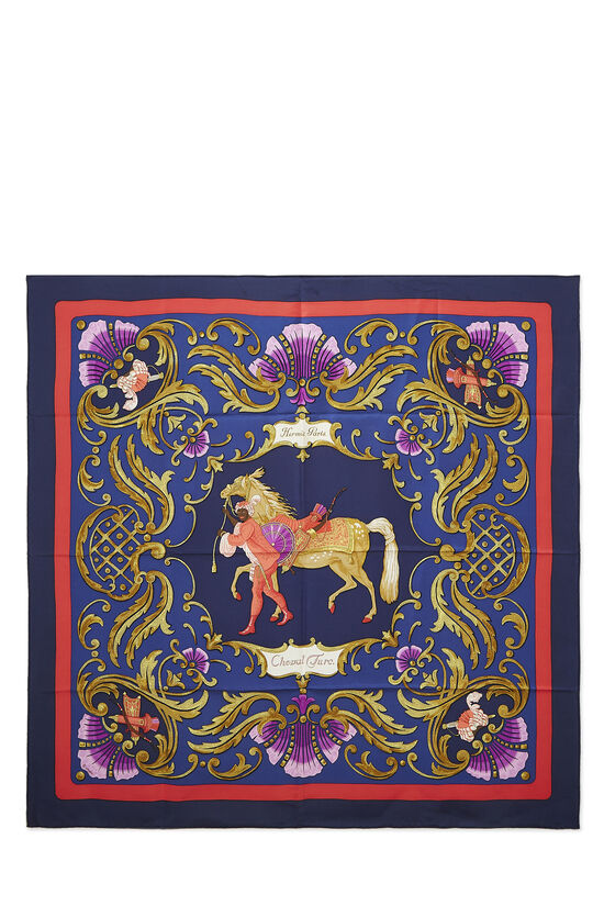 Blue & Multicolor 'Cheval Turc' Silk Scarf 90, , large image number 1
