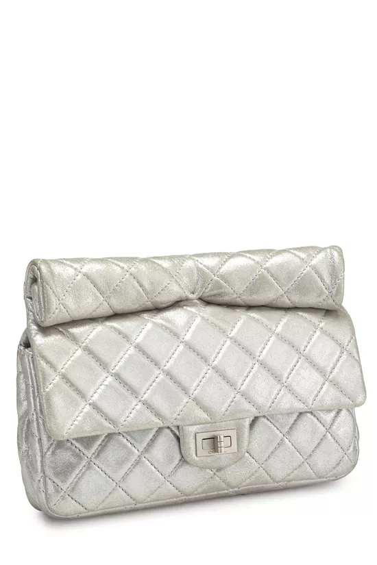 Metallic Silver Quilted Leather Reissue Roll Clutch, , large image number 1