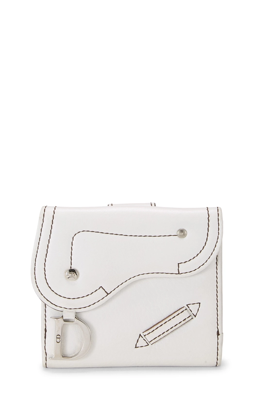 White Calfskin Leather Saddle Compact Wallet, , large image number 0