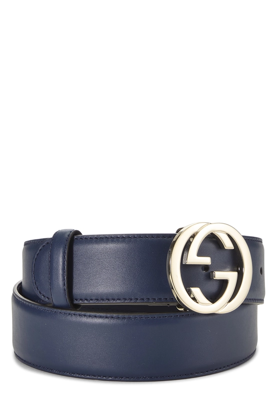 Pre-Owned Navy Leather Interlocking Belt 80 QFA5901LNB009