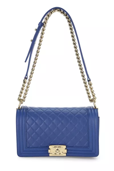 Blue Quilted Lambskin Boy Bag Medium