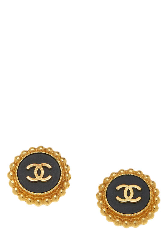 Black & Gold 'CC' Round Dot Border Earrings, , large image number 1