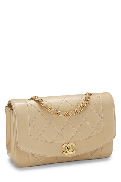 Beige Quilted Lambskin Diana Flap Small, , large