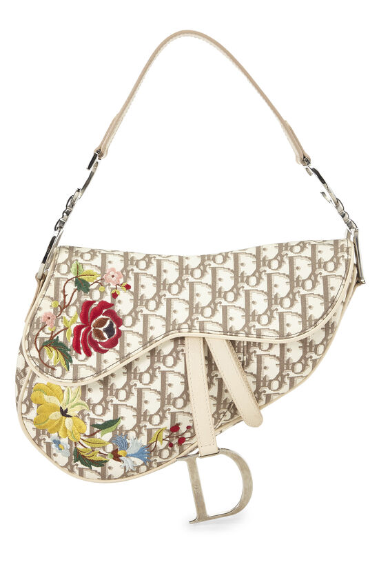 Beige Embroidered Floral Saddle Bag, , large image number 0