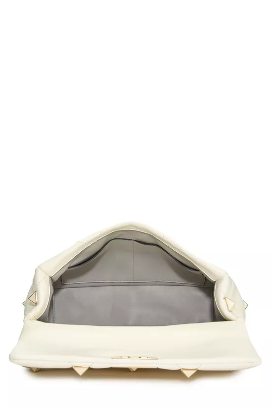 White Leather Roman Stud Flap Bag Medium, , large image number 5