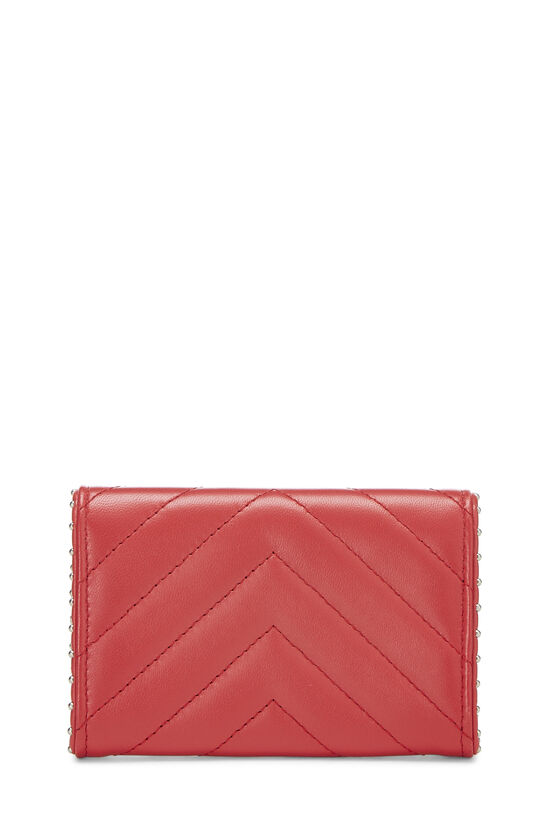 Red Chevron Lambskin Studded O-Card Holder , , large image number 3