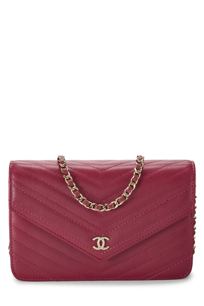 Chanel Burgundy Lambskin Chevron Wallet on Chain (WOC)