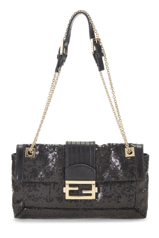 Black Sequin Baguette Chain Bag, , large image number 0