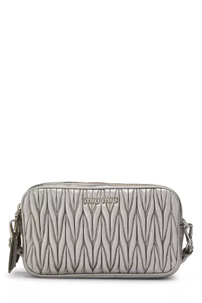 Silver Nappa Double Zip Camera Crossbody Bag