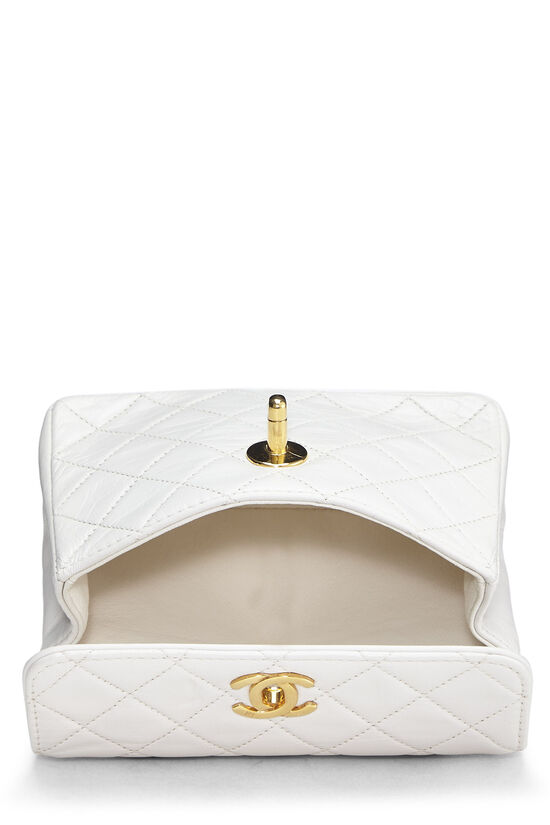 White Quilted Lambskin Half Flap Micro