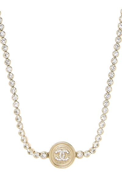 Gold Crystal 'CC' Necklace, , large