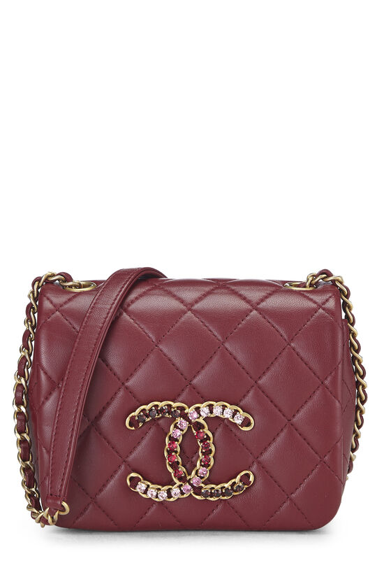 Burgundy Quilted Lambskin Crystal Flap Bag Mini, , large image number 0