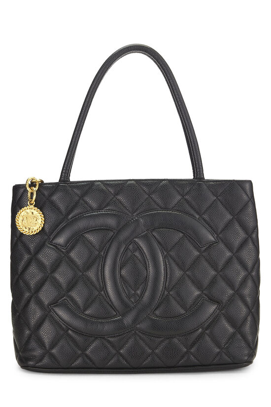 Black Quilted Caviar Medallion Tote, , large image number 0