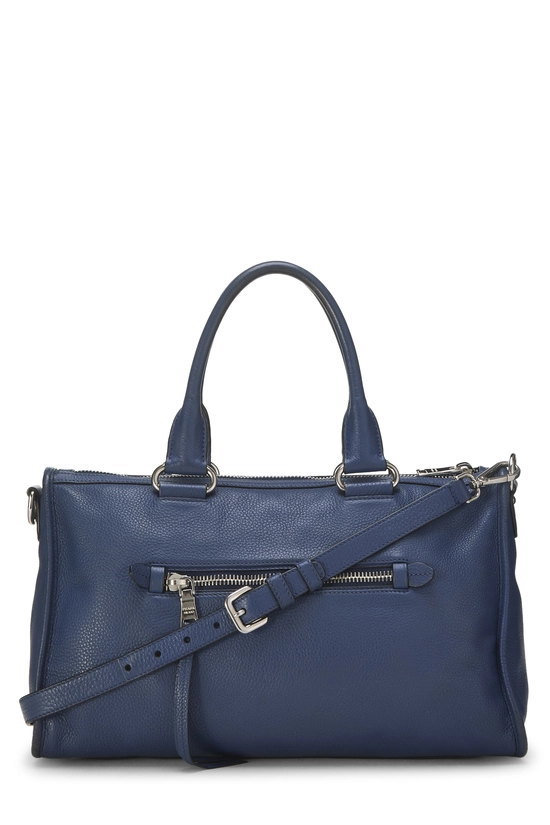 Blue Vitello Daino Convertible Zip Handbag, , large image number 3