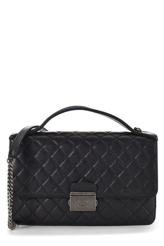 Black Goatskin 'CC' University Flap Bag, , large image number 0