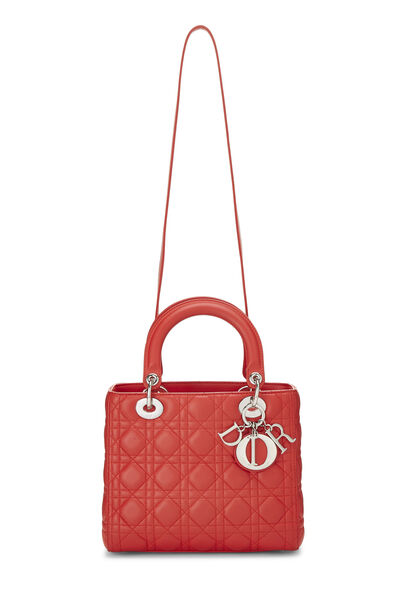 Red Cannage Quilted Lambskin Lady Dior Medium, , large