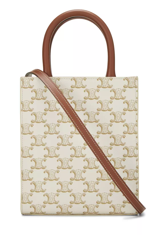 White Triomphe Coated Canvas Vertical Tote Small, , large image number 3