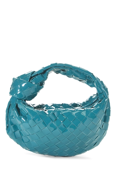 Blue Intrecciato Patent Leather Jodie Mini