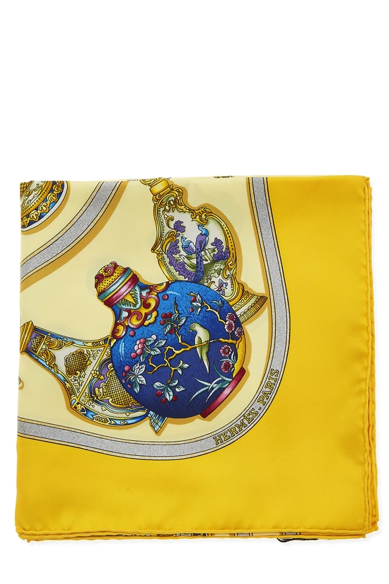 Yellow & Multicolor 'Qu'importe le Flacon' Silk Scarf 90, , large image number 1