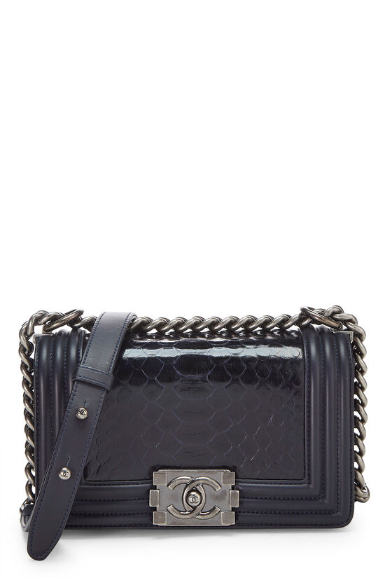 Chanel Navy Python & Calfskin Boy Bag Small Q6B01AILKH000