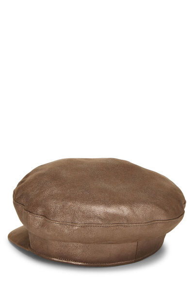 Metallic Brown Leather Baker Hat, , large