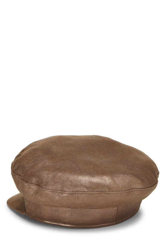 Metallic Brown Leather Baker Hat, , large image number 1
